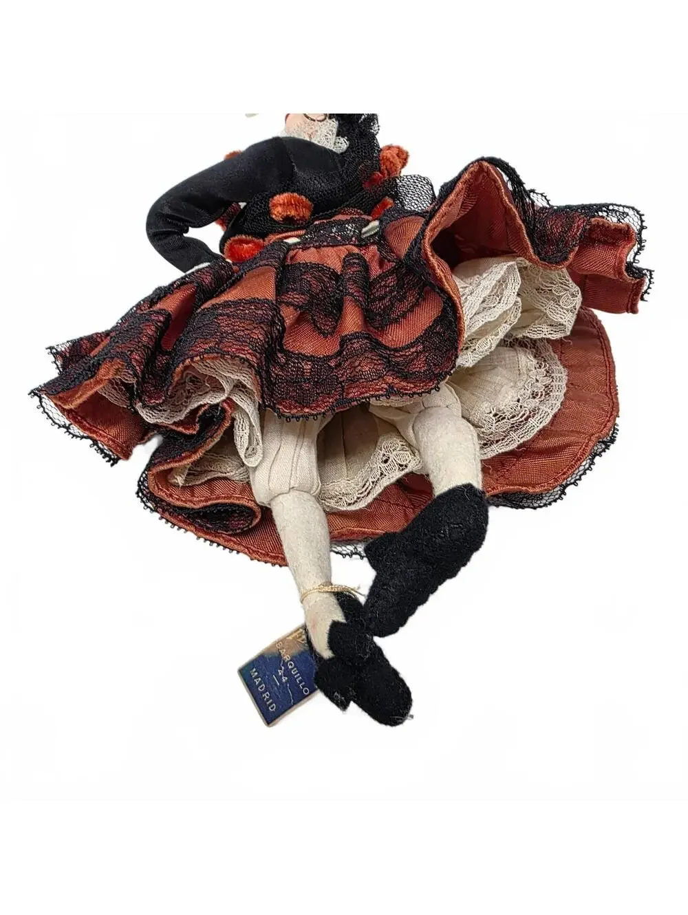 Vintage Spanish Flamenco Dancer Cloth Doll Madrid Tag 11.75 Inch